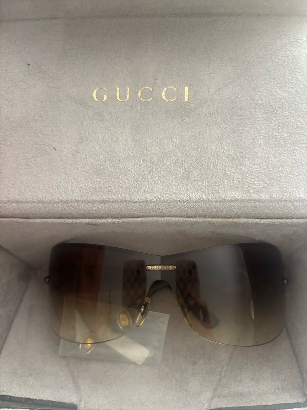 Gucci Vintage Oversized Rimless Sunglasses in Brown with Gold Accent